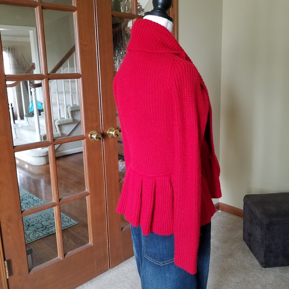 Red Ruffle Trim Front Closure Cardigan Like NEW - Picture 7 of 14